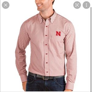🆕 Antigua University of Nebraska Cornhuskers Red Checked Oxford Shirt